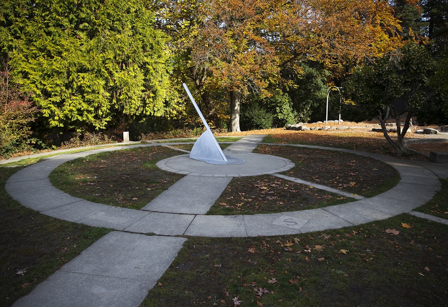 caption: A sundial is shown on Thursday, October 31, 2019, at Cowen Park in Seattle.