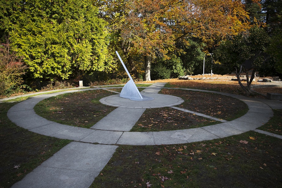 caption: A sundial is shown on Thursday, October 31, 2019, at Cowen Park in Seattle.