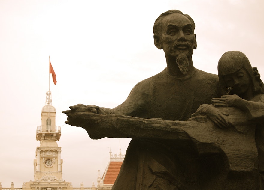 caption: Statue of Ho Chi Minh in Ho Chi Minh City, Vietnam.