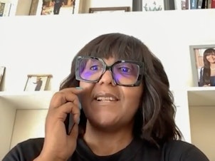caption: Ndileka Mandela, the eldest of Nelson Mandela's grandchildren, during her Zoom interview with NPR. A climate activist, she had spoken at COP28 earlier in the week, the climate summit, and returned home to Johannesburg to mark the 10th anniversary of her grandfather's passing.