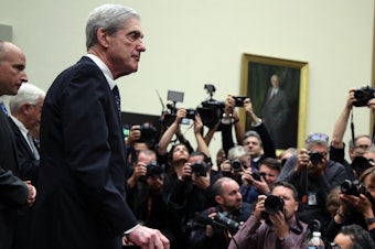 caption: Former special counsel Robert Mueller arrives to testify to the House Judiciary Committee about his report on Russian interference in the 2016 presidential election on Wednesday.
