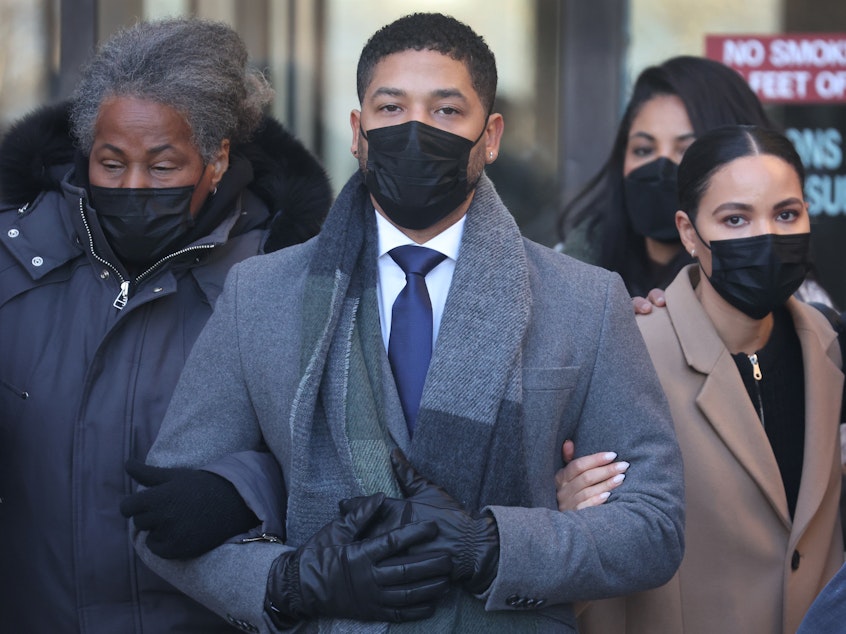 caption: Actor Jussie Smollett was accused of staging an attack on himself in in January of 2019.