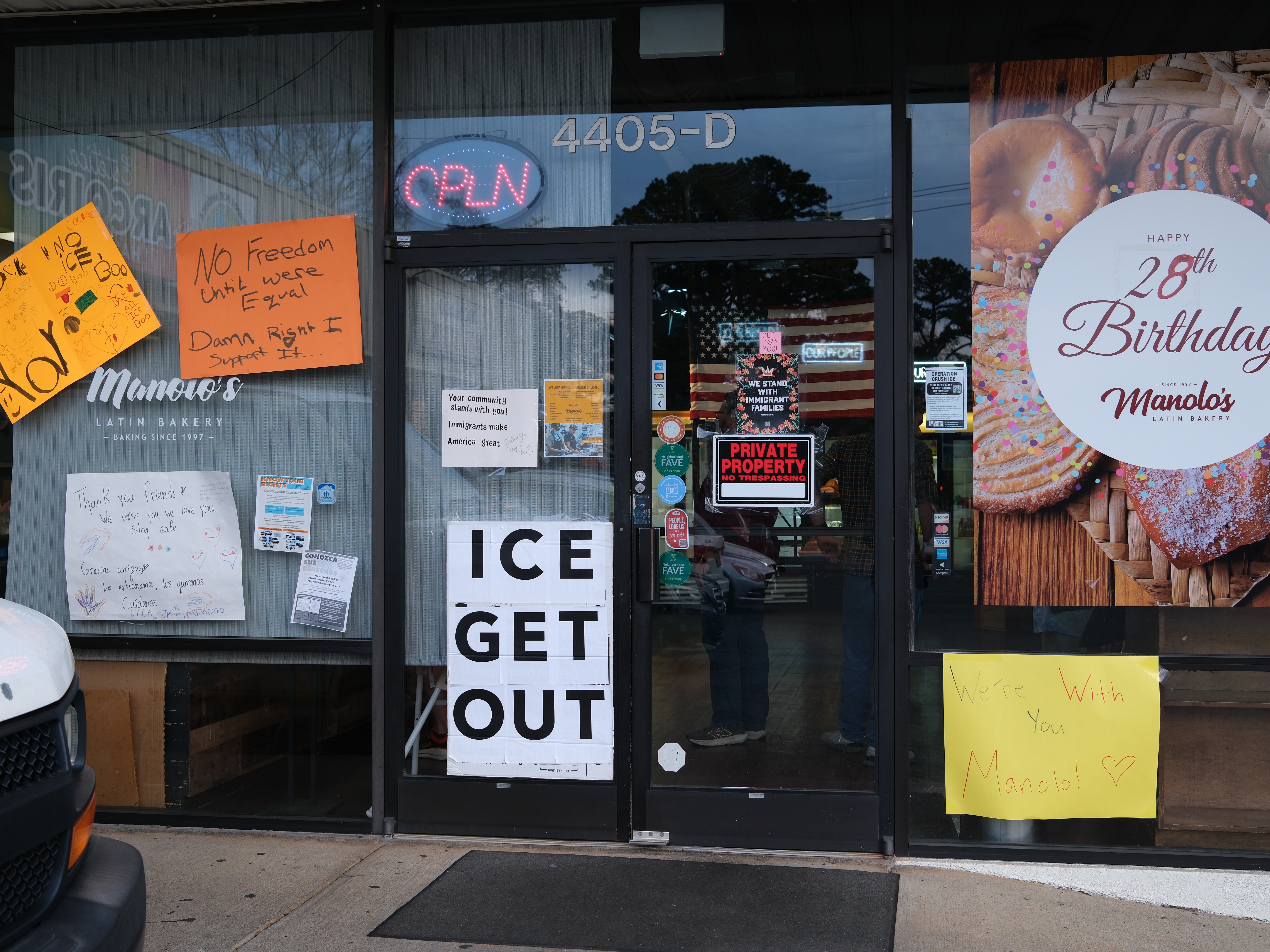 caption: Manolo's Bakery in Charlotte, one of many Latino businesses that closed down to protect its customers when Border Patrol agents descended on the city. It's since reopened, but not all businesses have.