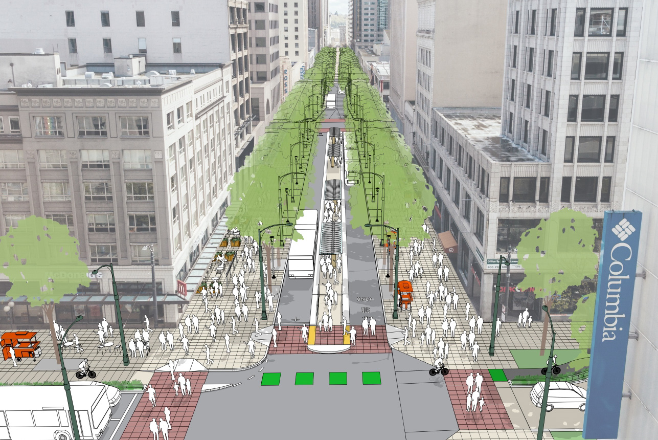 caption: One of the Downtown Seattle Association's visions for Third Avenue redevelopment.
