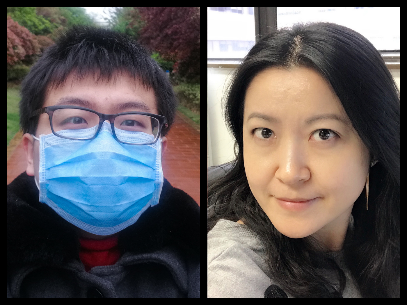 caption: Left: Xi Lu had traveled to Wuhan in January to spend the Lunar New Year with his parents, having not been with his them for the holiday in over seven years. Lin Yang, an epidemiologist at Hong Kong Polytechnic University also traveled to Wuhan to visit her parents for the Lunar New Year. Each person found themselves stuck there with the enforcement of lockdown in the city.