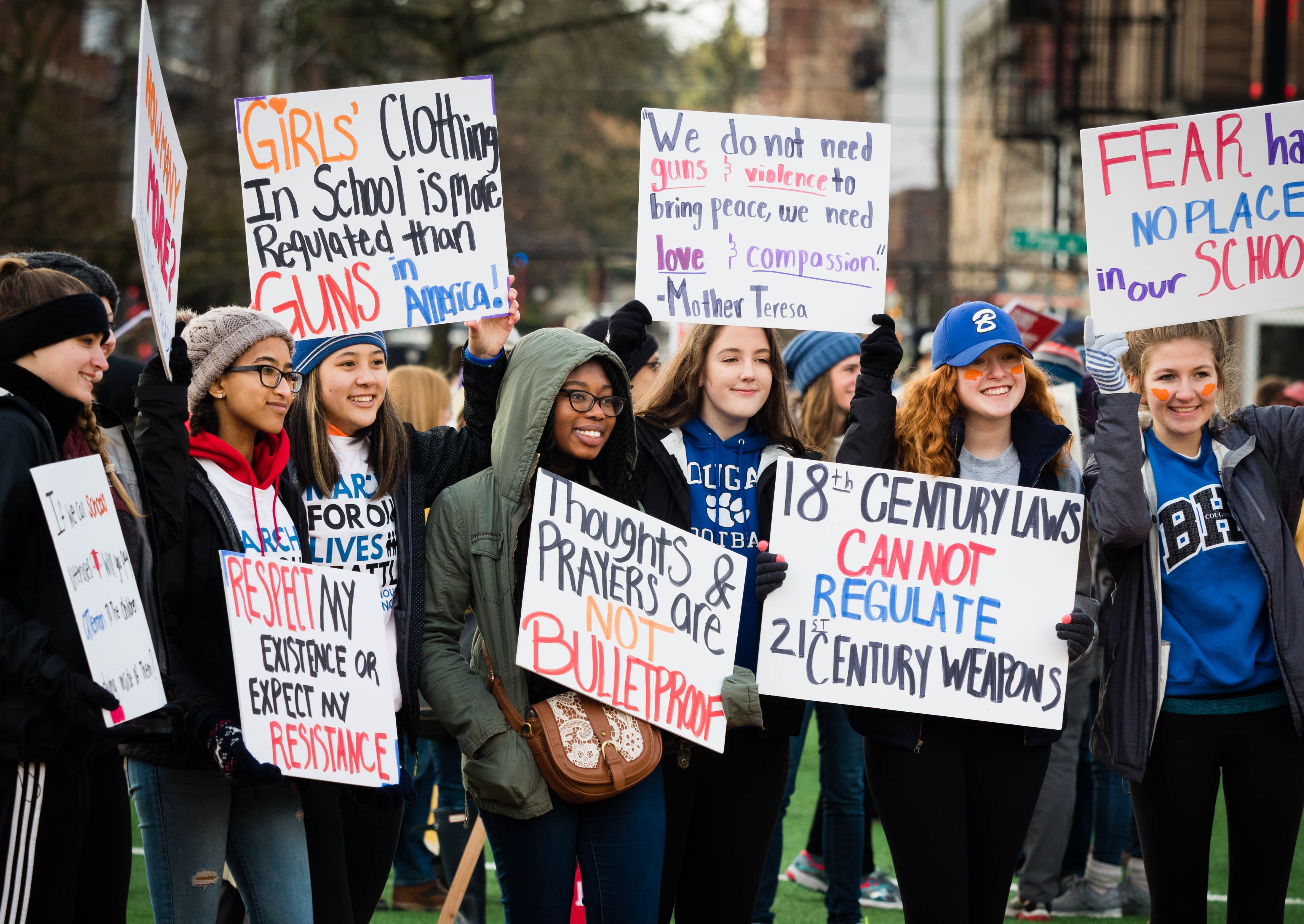 caption: Student marchers at Seattle's Cal Anderson Park