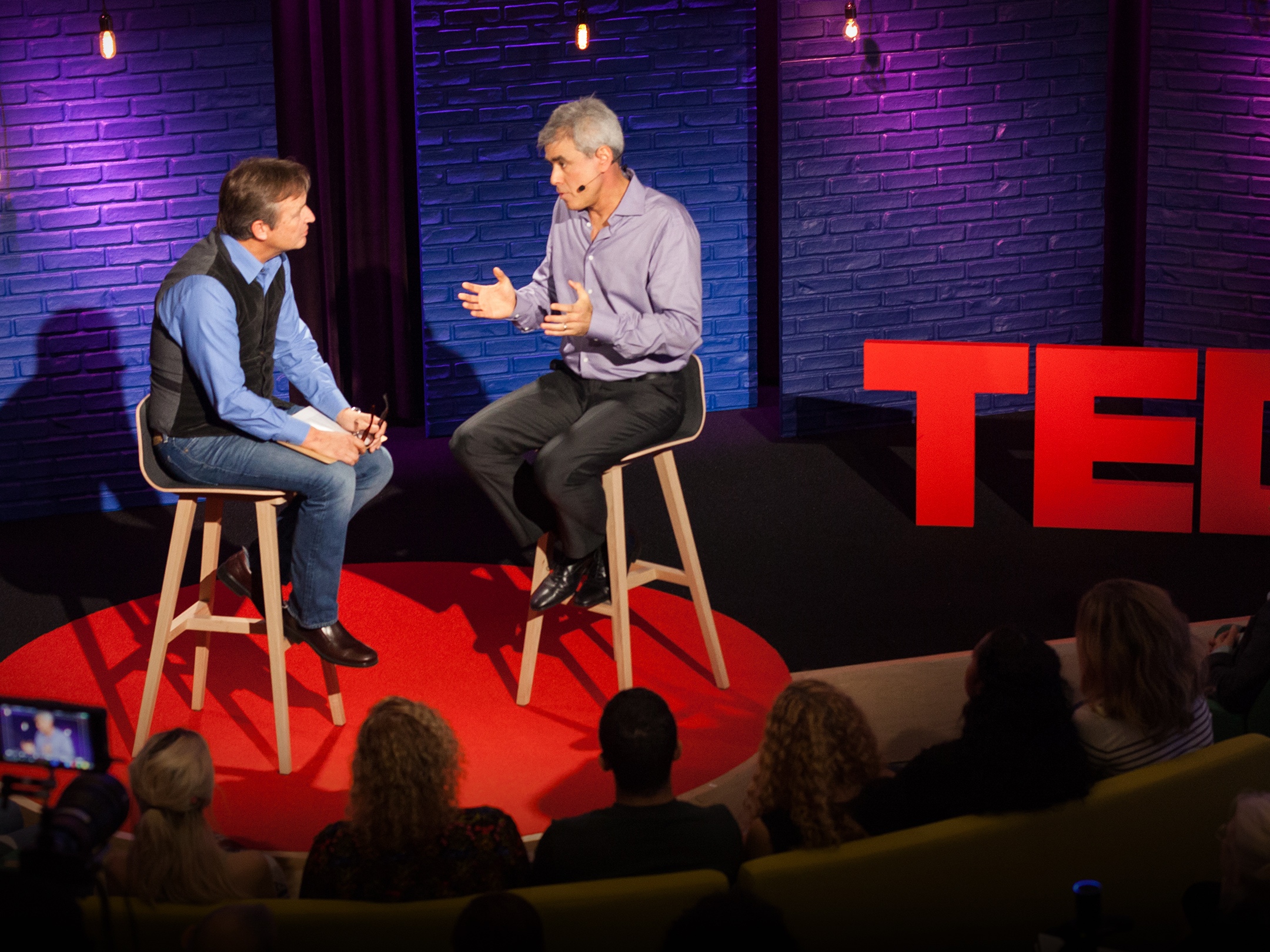 caption: (L-R) TED Curator Chris Anderson interviews Jonathan Haidt, TED Learning Wednesdays, November 2, 2016, New York, NY. Photo: Esiwahomi Ozembhoya / TED