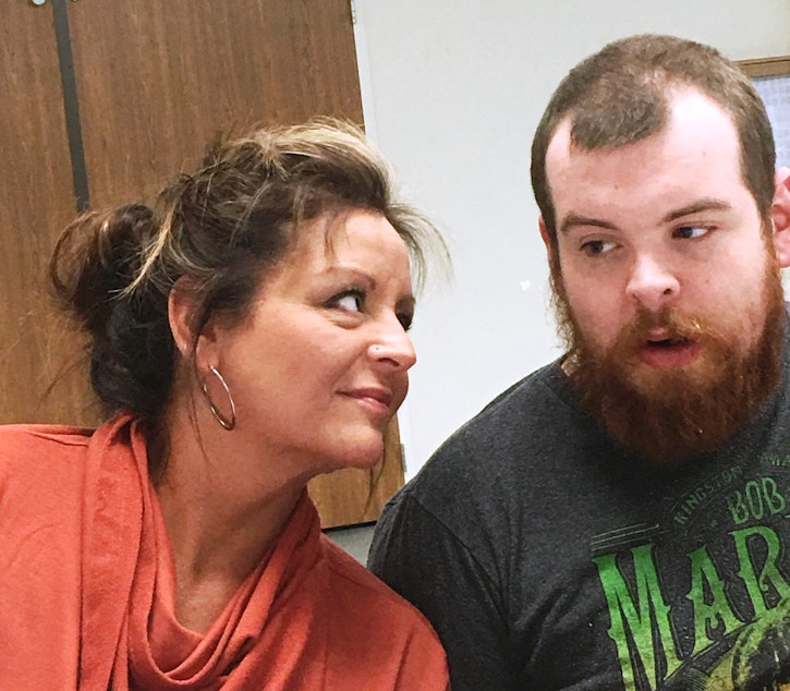 caption: Tammie Corter with her son Tyler Groseclose who is severely autistic and non-verbal and a current client of Aacres Washington in Spokane.