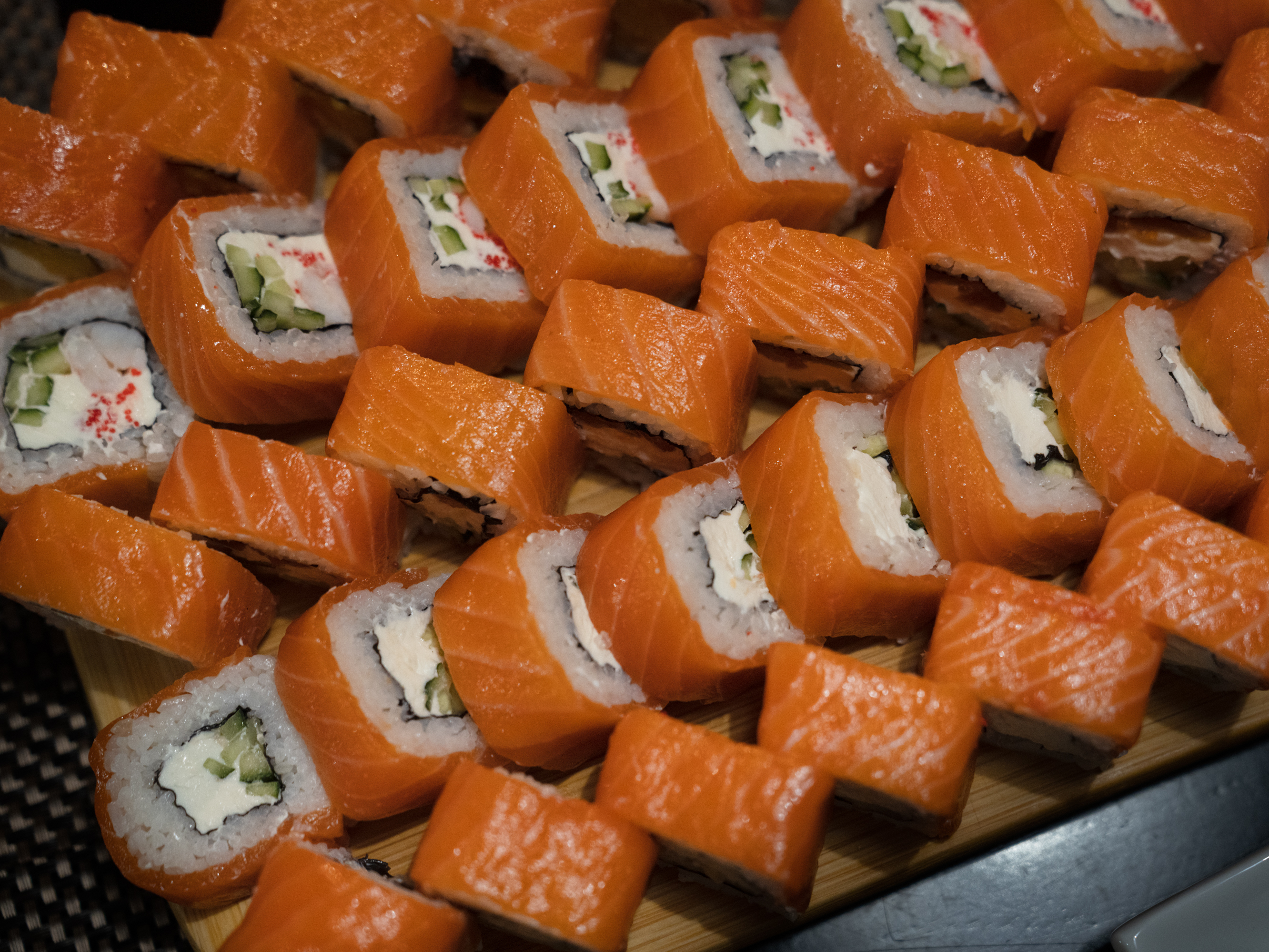 caption: Sushi rolls with cream cheese, a popular ingredient in Ukrainian sushi, are served at Island Sushi in Zaporizhzhia, Ukraine.