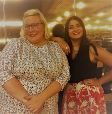 caption: Twitter War vets Lindy West and Scaachi Koul at SPL