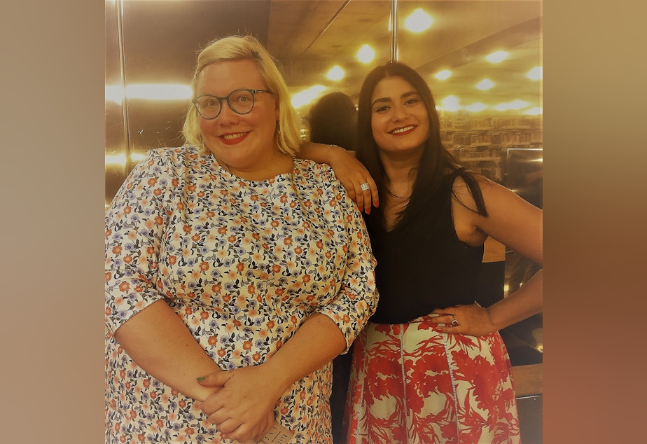 caption: Twitter War vets Lindy West and Scaachi Koul at SPL