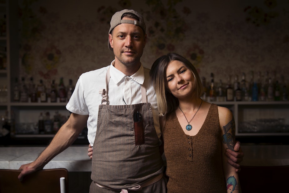 caption: Chef David Nichols, left, and manager Kate Willman stand for a portrait on Thursday, January 22, 2020, at Eight Row in Seattle. The pair launched a Seattle chapter of Ben's Friends, a support group for professionals in the food and beverage industry that struggle with addiction and substance abuse.