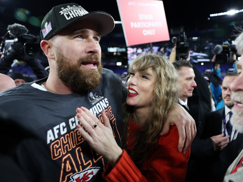 caption: Taylor Swift's likely attendance at this year's Super Bowl — in support of boyfriend and Kansas City Chiefs tight end Travis Kelce — has inspired dozens of prop bets about the pop star.