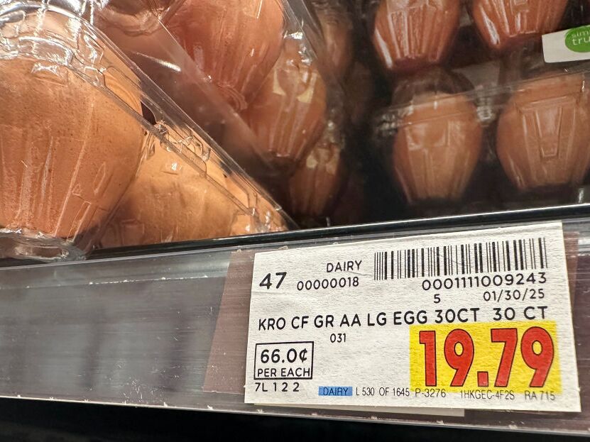 caption: Eggs for sale at 66 cents each from a supermarket in Monterey Park, Calif., on Feb. 10.