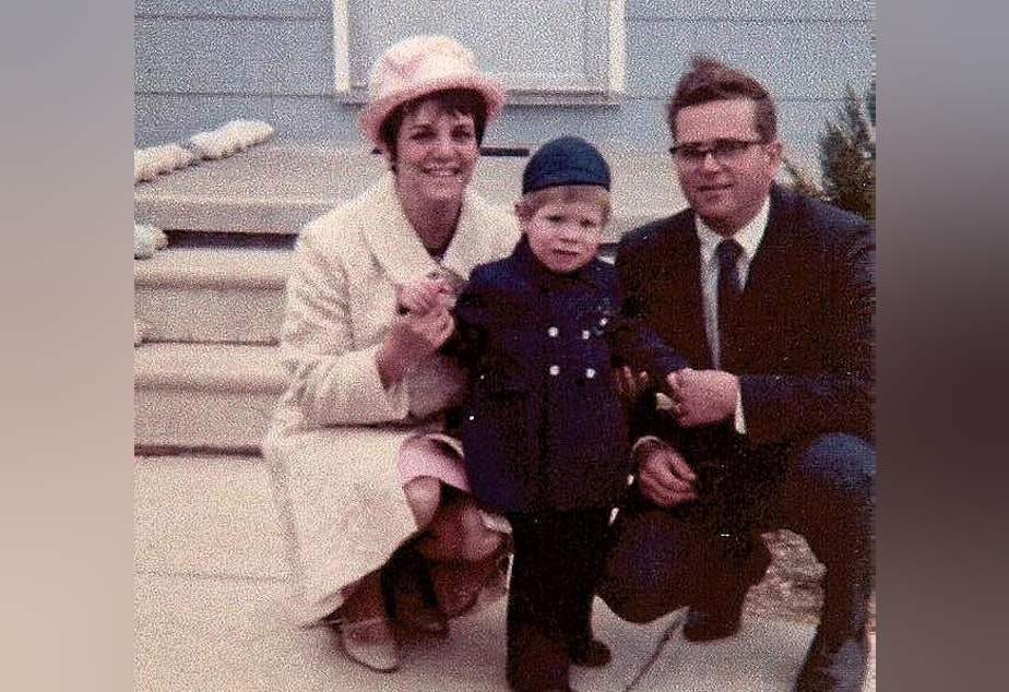 caption: Future poet Kevin Craft with his parents, circa 1968. His poem "Matinee" explores the effects of feminism on his mother, himself, and his parents' marriage.