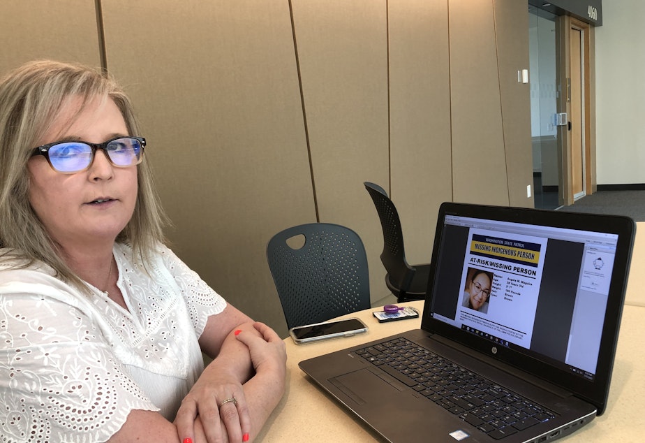 caption: Carri Gordon oversees all missing person alerts for the Washington State Patrol. She issued the state's first Missing Indigenous Person Alert at the request of Lummi police. 