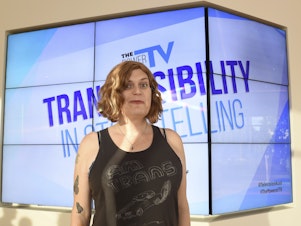 caption: Lilly Wachowski takes part in The Power of TV: Trans Visibility in Storytelling, a Television Academy Foundation public event focused on representation of trans individuals in television and the pathways to increased visibility, at the Television Academy's Saban Media Center on Aug. 1, 2019 in North Hollywood, Calif.