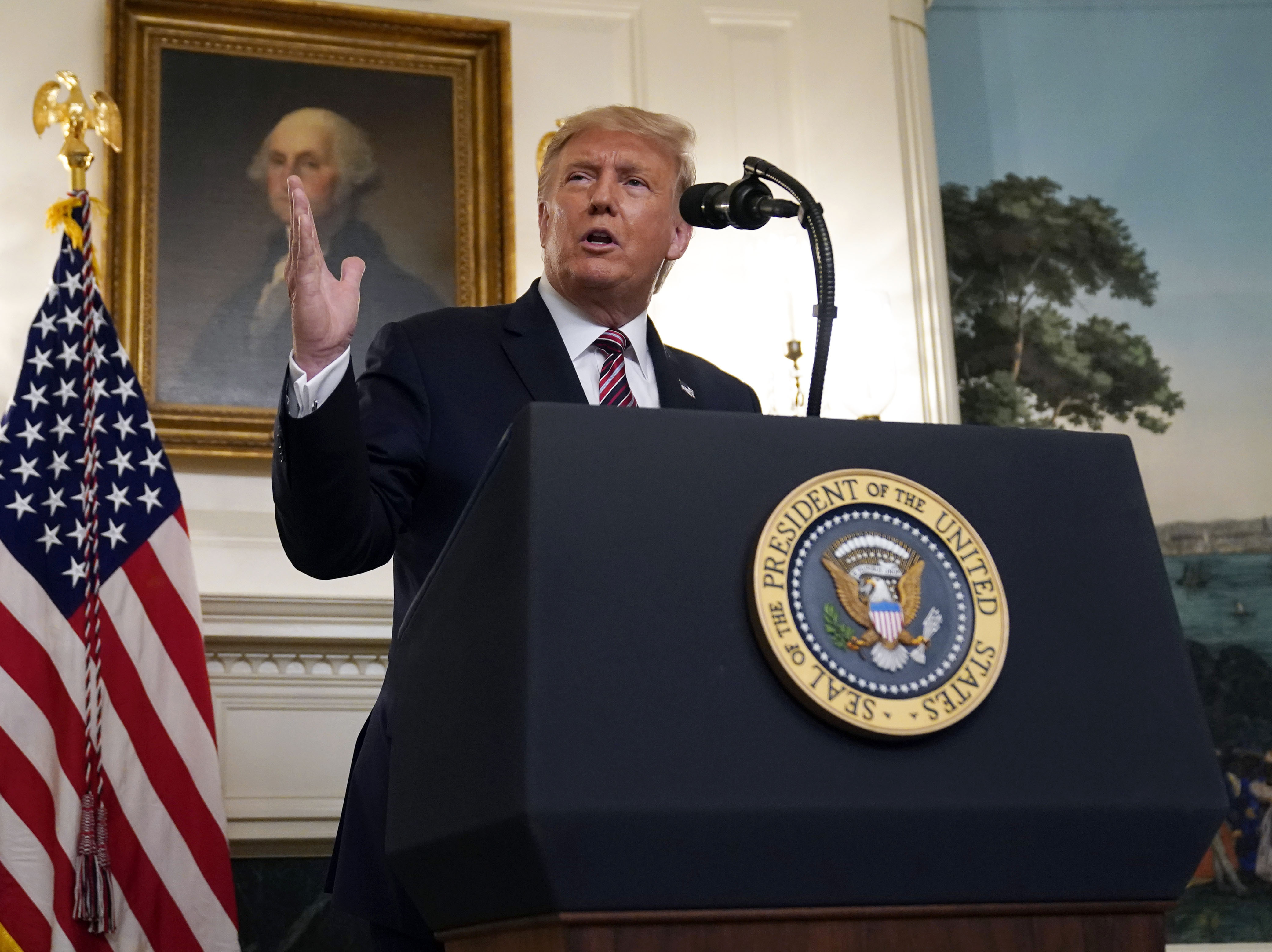 caption: President Trump speaks about judicial appointments Wednesday at the White House.