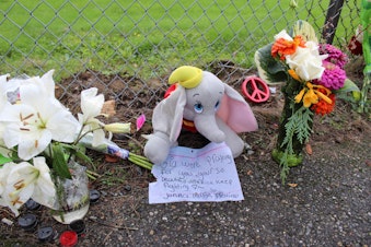 caption: Part of a memorial at Marysville Pilchuck High School in Marysville, north of Seattle.