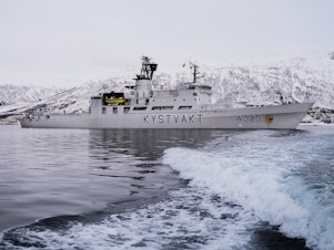 caption: Norwegian coast guard cutters are used for rescue, fishery inspection, research purposes and general patrols in Norwegian waters.