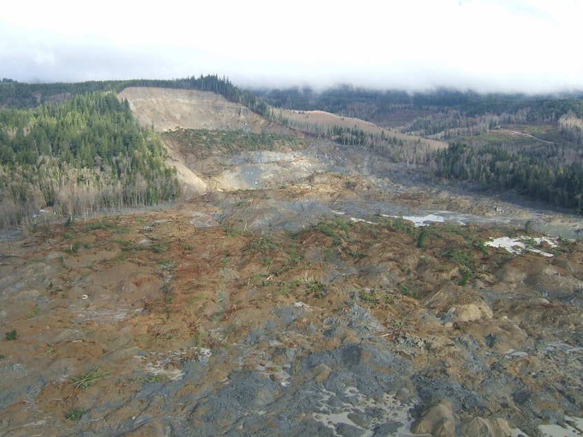 caption: The site of the Oso mudslide in March.