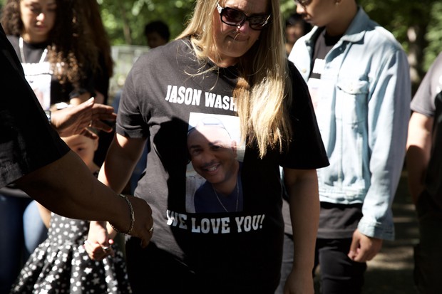 caption: <p>Jason Washington's wife, Michelle, at a press conference July 6, 2018.</p>