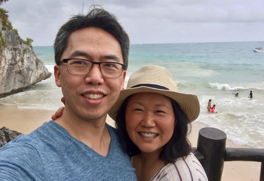 caption: Terri Chung, the author of this piece, and her husband Andy. 