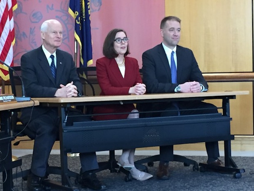 caption: <p>Oregon Secretary of State Dennis Richardson, left, Gov. Kate Brown, and Oregon Treasurer Tobias Read make up Oregon's State Land Board.</p>