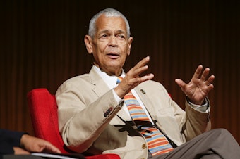 caption: Former NAACP chairman Julian Bond takes part in the "Heroes of the Civil Rights Movement" panel during the Civil Rights Summit on Wednesday, April 9, 2014, in Austin, Texas. 