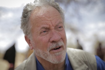 caption: World Food Program chief David Beasley speaks to The Associated Press in the village of Wagalla in northern Kenya Aug. 19, 2022.