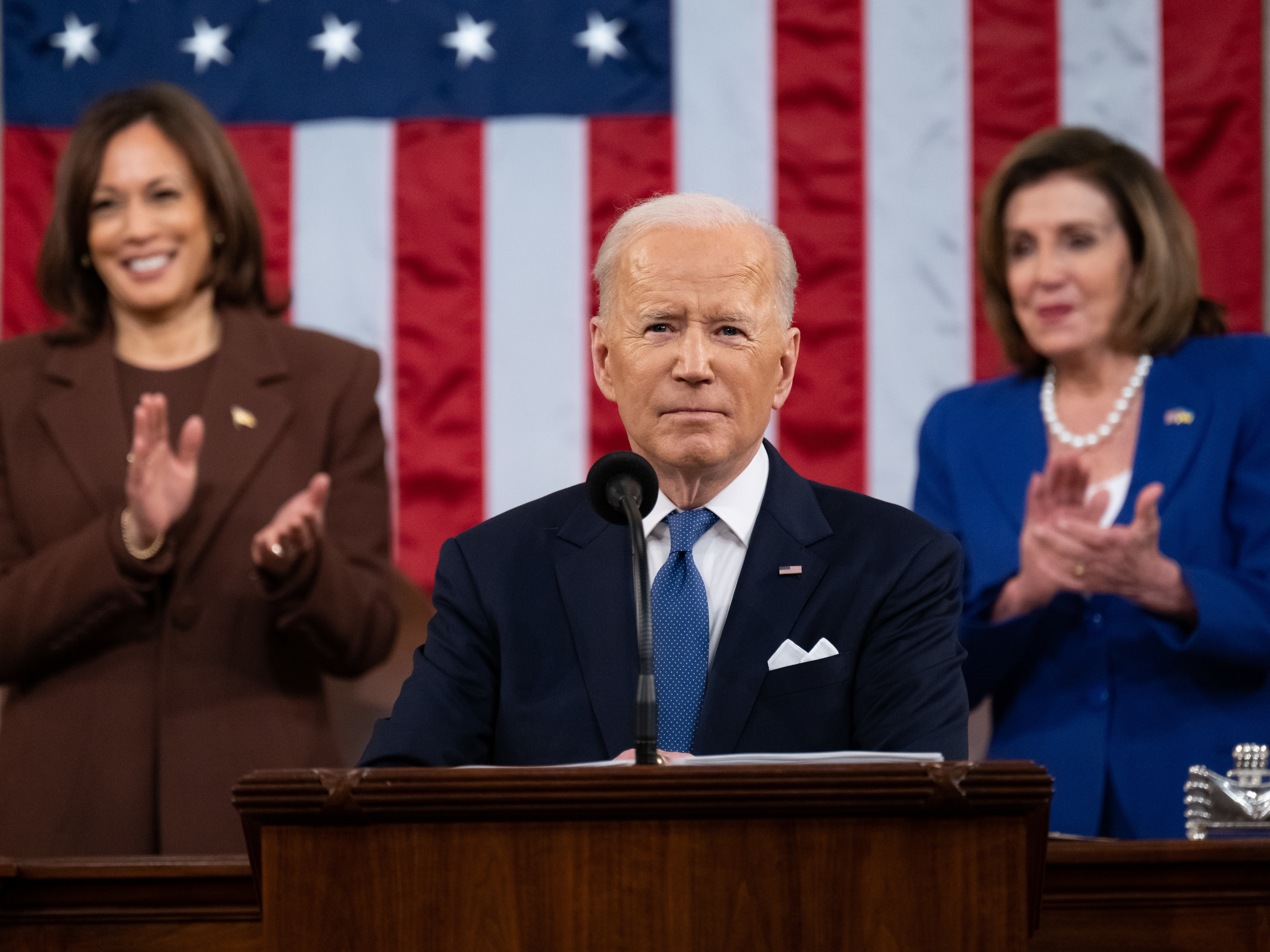 caption: President Biden's approval ratings have risen since he delivered the State of the Union address Tuesday, according to a new NPR/<em>PBS NewsHour</em>/Marist poll.