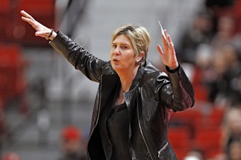 caption: Texas Tech women's basketball coach Marlene Stollings has been fired after players accused her of fostering a culture of abuse that led to an exodus from the program.