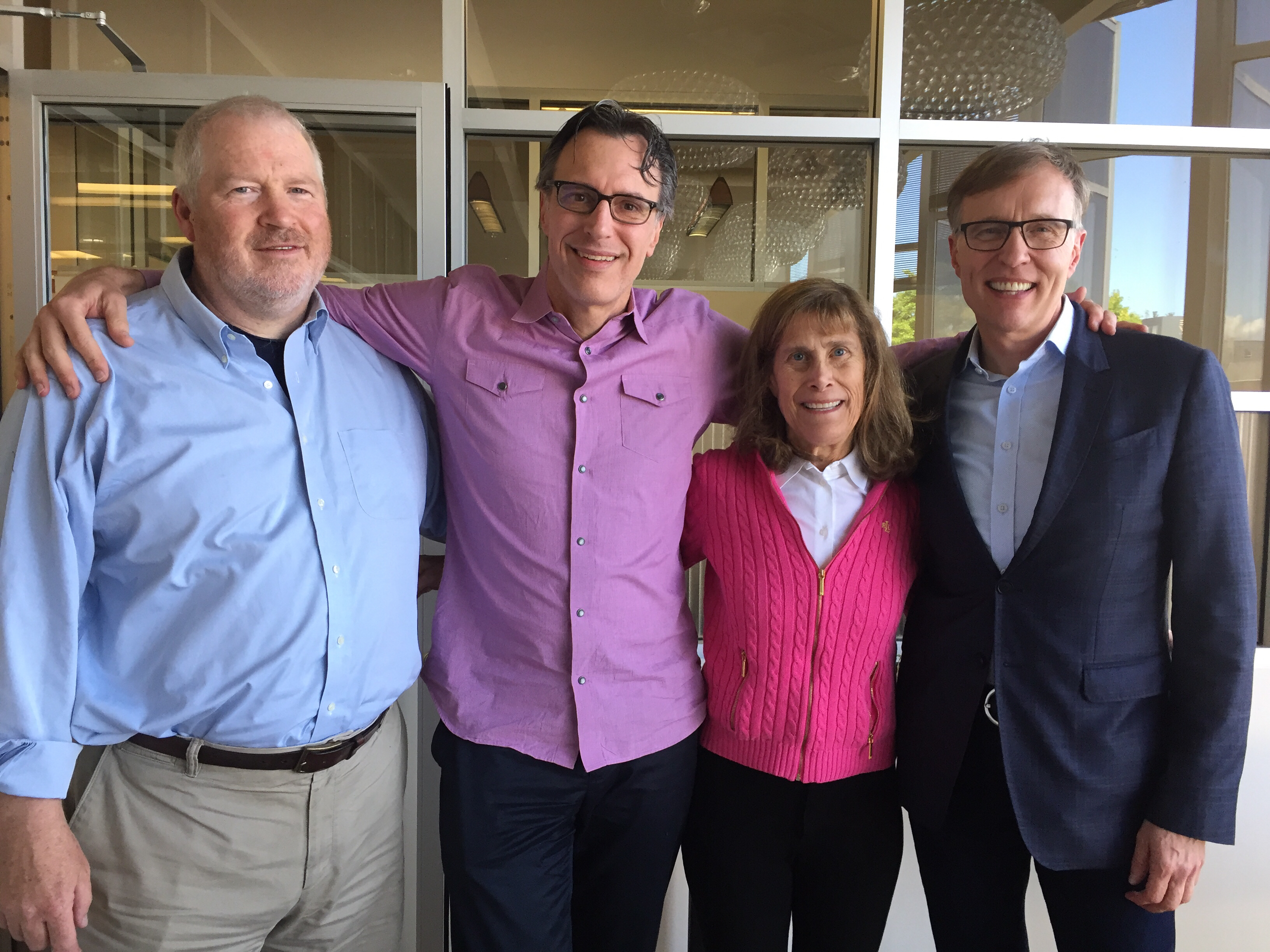 caption: Mike McGinn, Bill Radke, Joni Balter, and Rob McKenna at KUOW