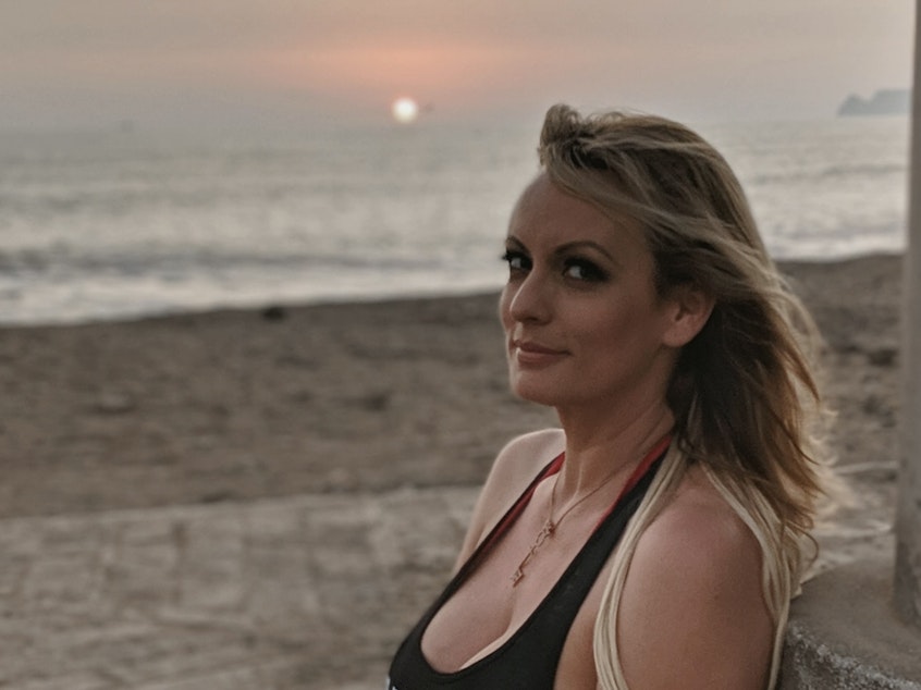 caption: Stormy Daniels from the Peacock documentary <em>Stormy.</em>