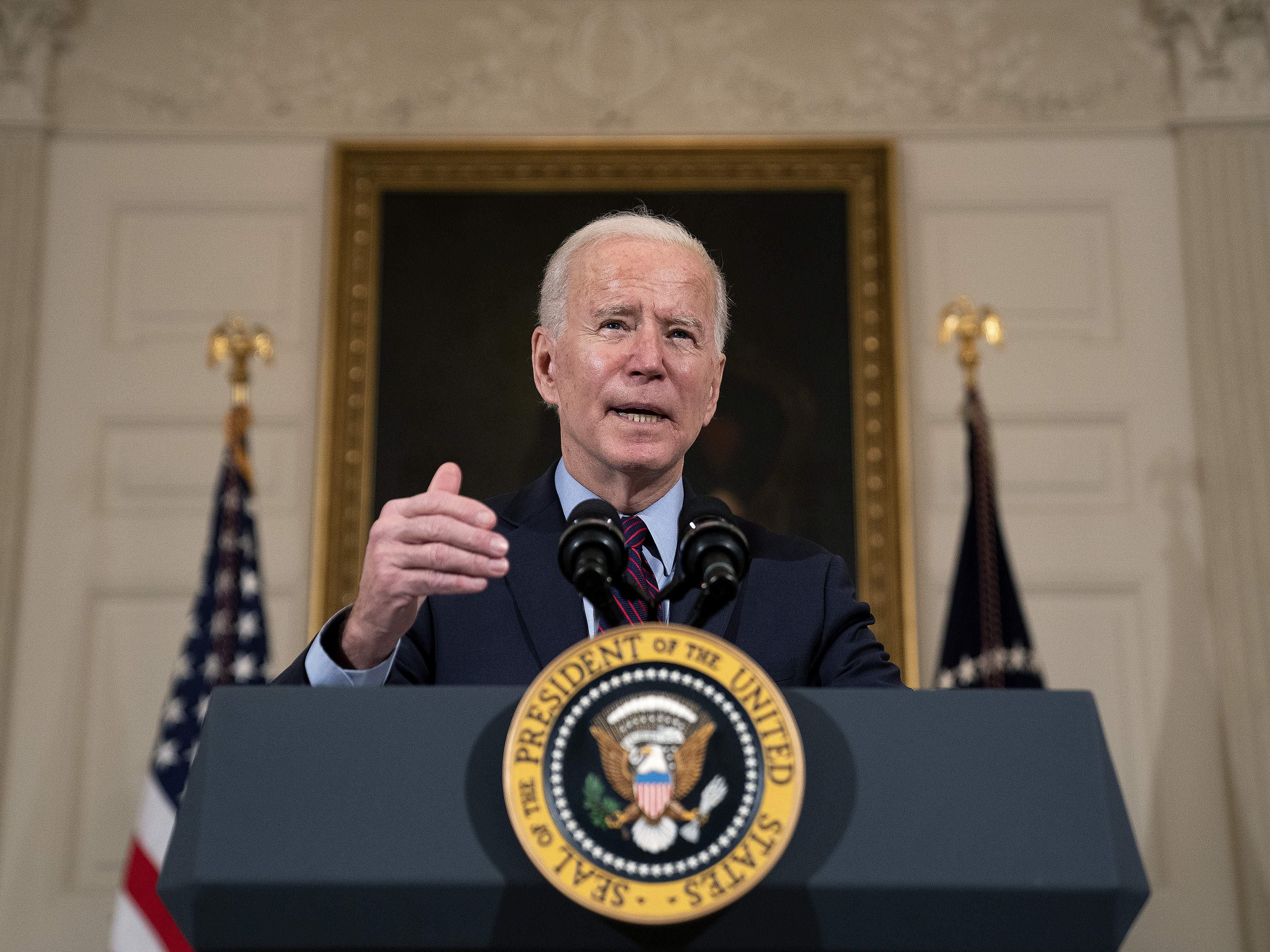 caption: President Biden delivers remarks on the national economy on Friday.