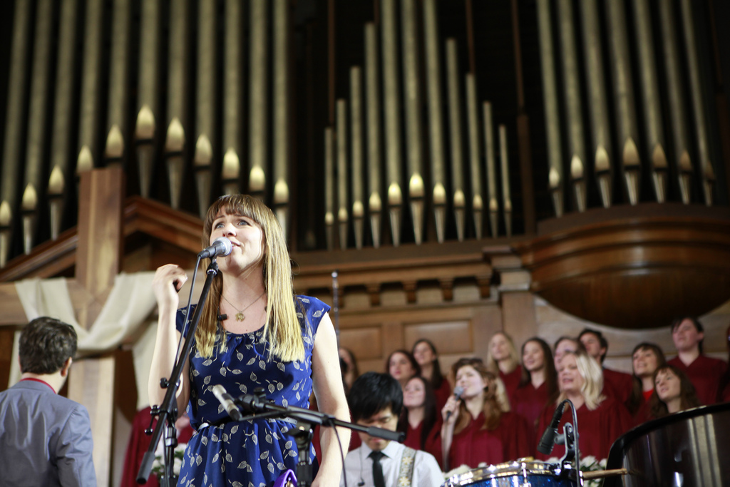 caption: During a service at Mars Hill Church's dowtown Seattle location.
