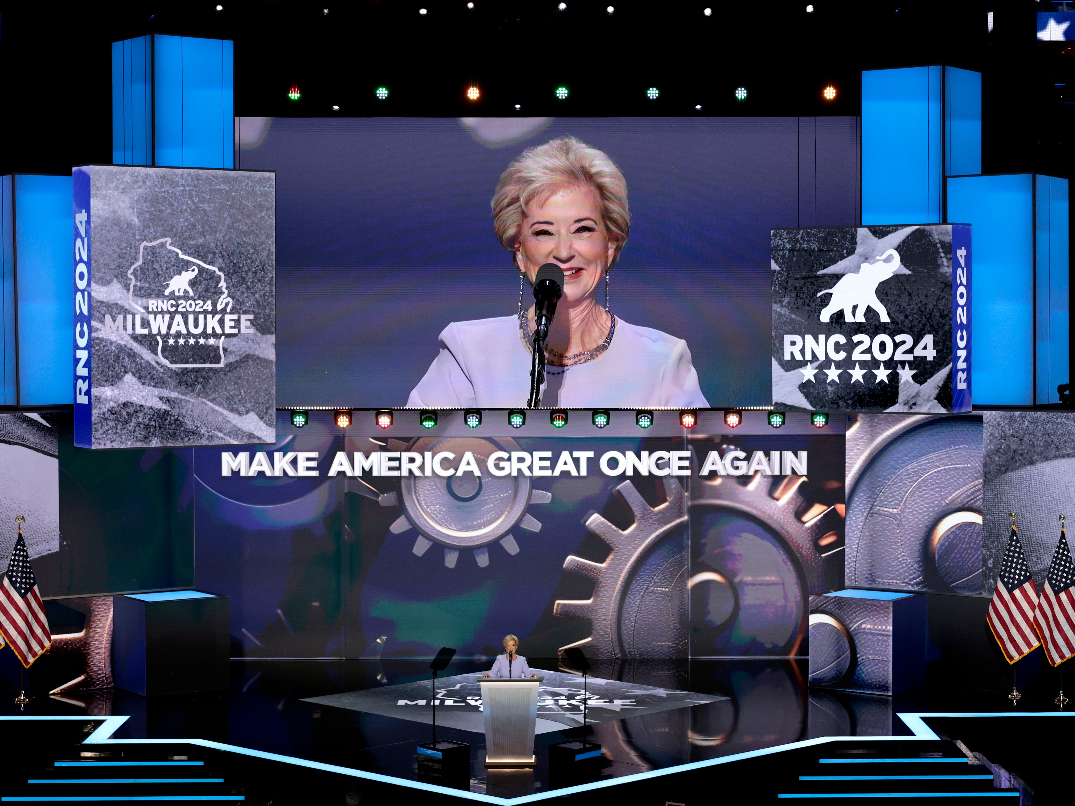 caption: Linda McMahon, former administrator of the Small Business Administration, during the Republican National Convention.