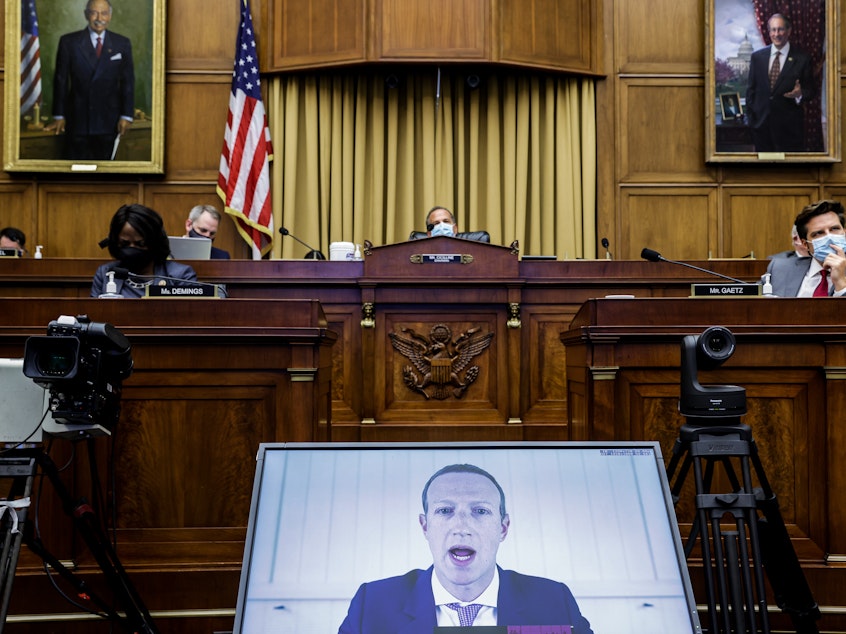 Facebook CEO Mark Zuckerberg speaks via videoconference during a House subcommittee hearing on July 29 in Washington, D.C.