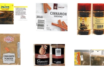 caption: This combination of photos provided by the Food and Drug Administration on Wednesday shows cinnamon products sold in U.S. discount stores which contain elevated levels of lead.