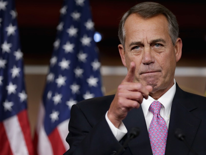 caption: Former speaker of the house John Boehner has emerged as one of the most vocal advocates in the GOP for legalizing marijuana. Above, Boehner answers questions at the U.S. Capitol on December 5, 2013.