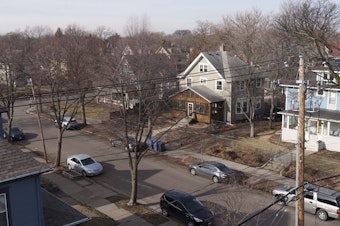 caption: A view of the Kingfield neighborhood from the roof of the Sundial Building, a new 12-unit apartment building in Minneapolis.