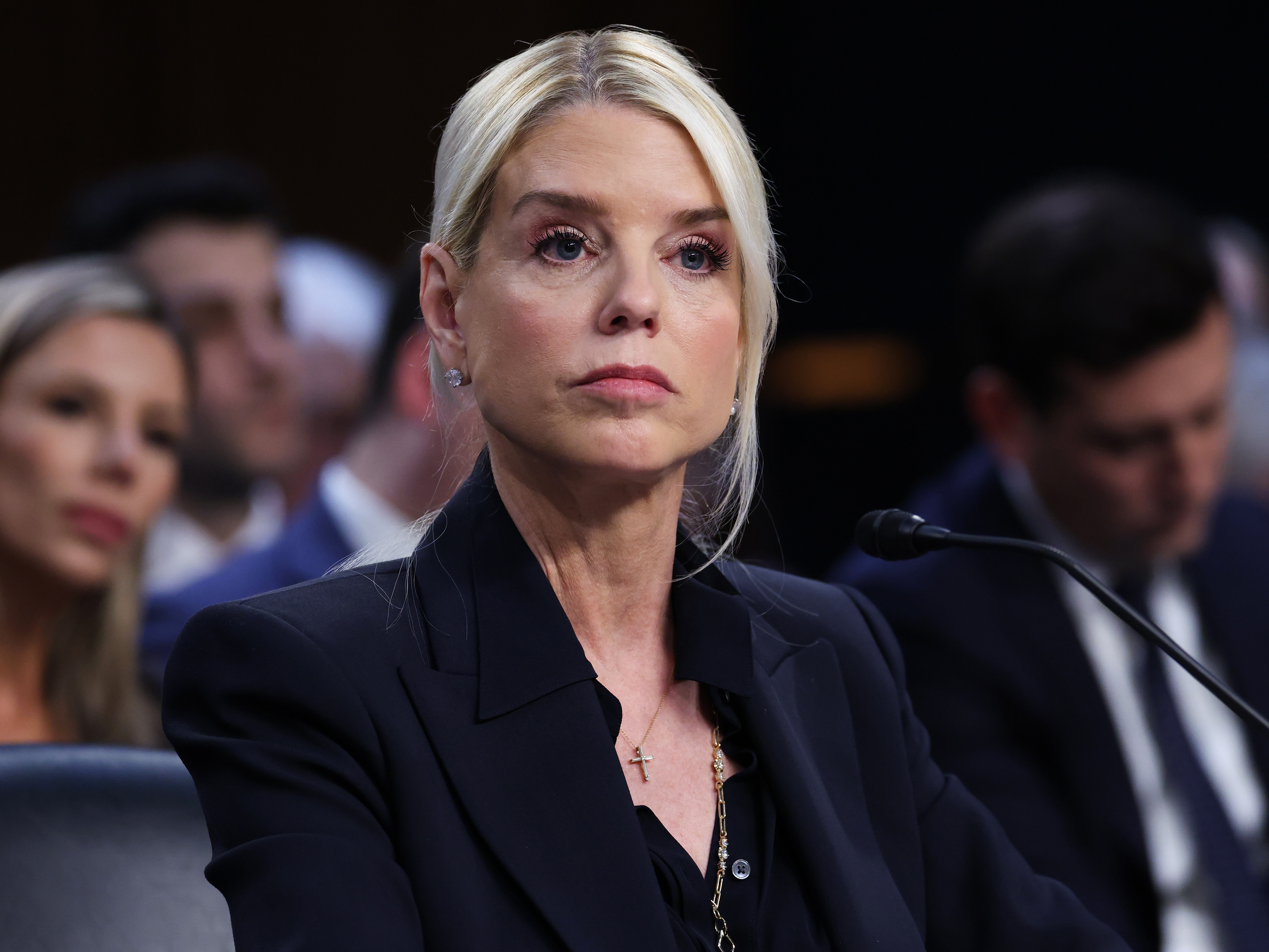 caption: Attorney General Pam Bondi is seen here during congressional testimony on Oct. 07, 2025 in Washington, D.C.
