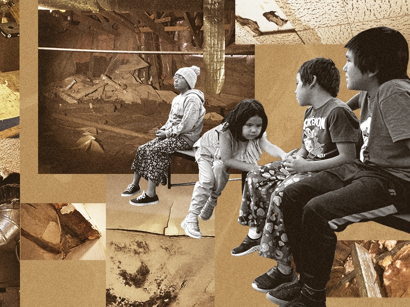 caption: For nearly two decades, children in Sleetmute, Alaska, have been going to school in a building with a leaking roof. The state repeatedly ignored funding requests to fix it, and the school is now full of mold and in danger of collapse.