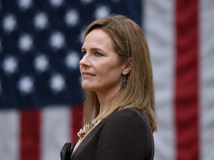caption: Judge Amy Coney Barrett, pictured at the White House on Sept. 26, is President Trump's Supreme Court nominee — and she has gun control groups worried.