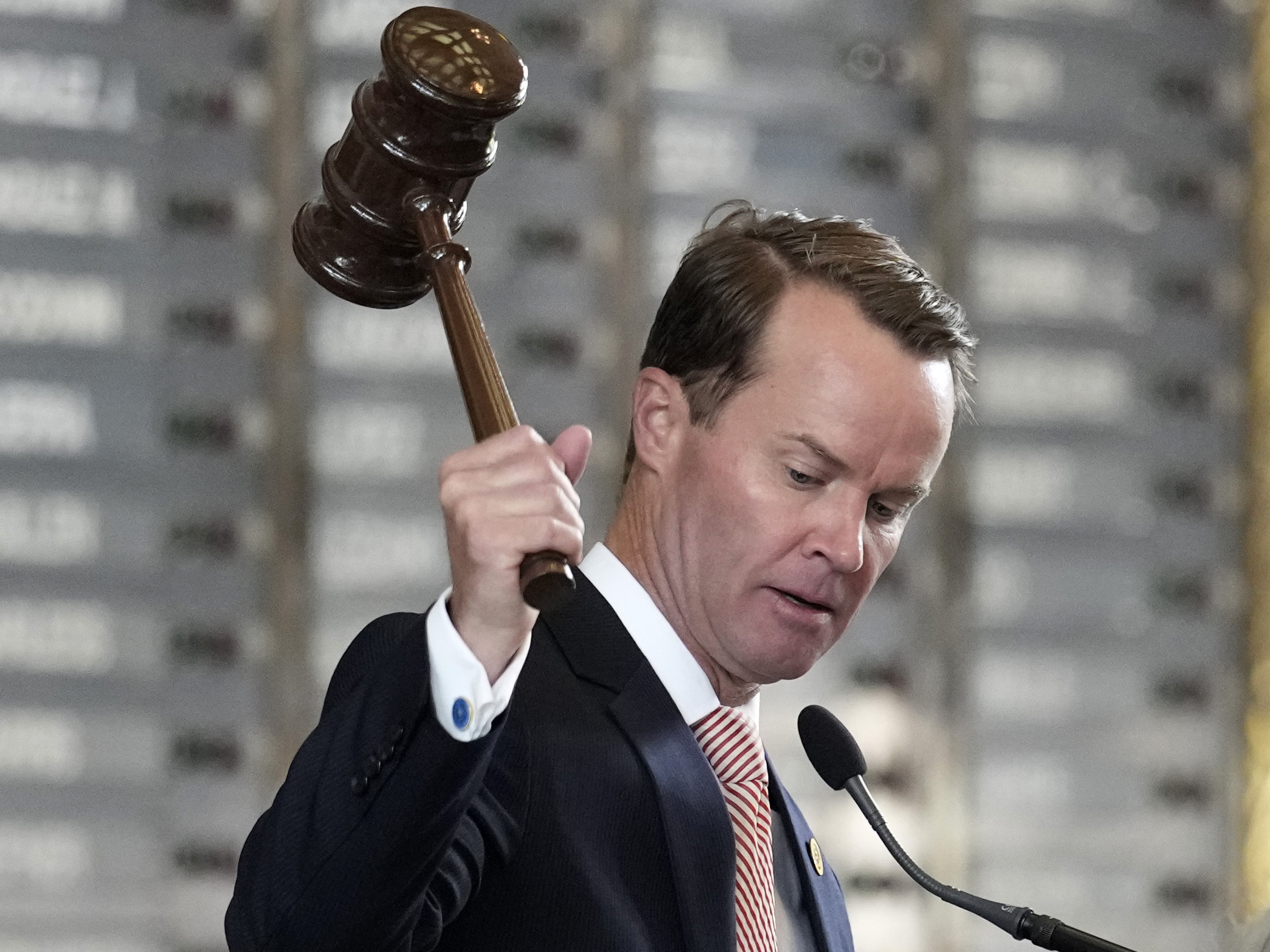 caption: Republican Texas Speaker of the House Dade Phelan, seen here, and Gov. Greg Abbott brought the suit against House Democrats to the Supreme Court.