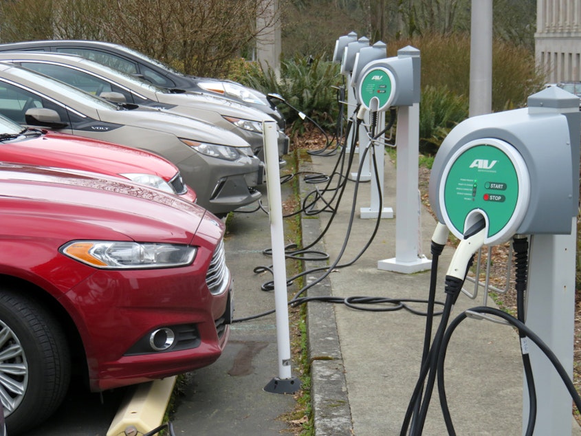 caption: Electric cars would be billed two cents per mile in state tax under a proposal discussed in the Washington State Senate Thursday.