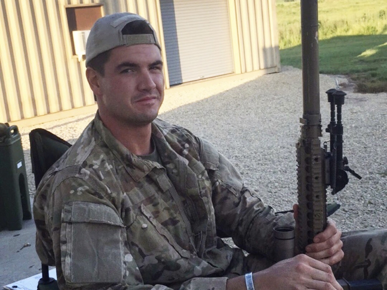 caption: Dustin stateside at an Army base during sniper training. NPR is only using his first name because he fears retribution from the company described in this story.