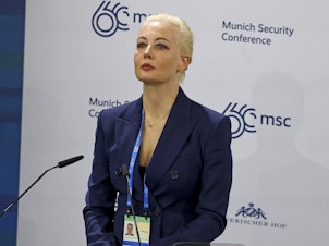 caption: Yulia Navalnaya, wife of late Russian opposition leader Alexei Navalny, attends the Munich Security Conference in Munich, Germany, on Feb. 16, on the day it was announced that Alexei Navalny had died.