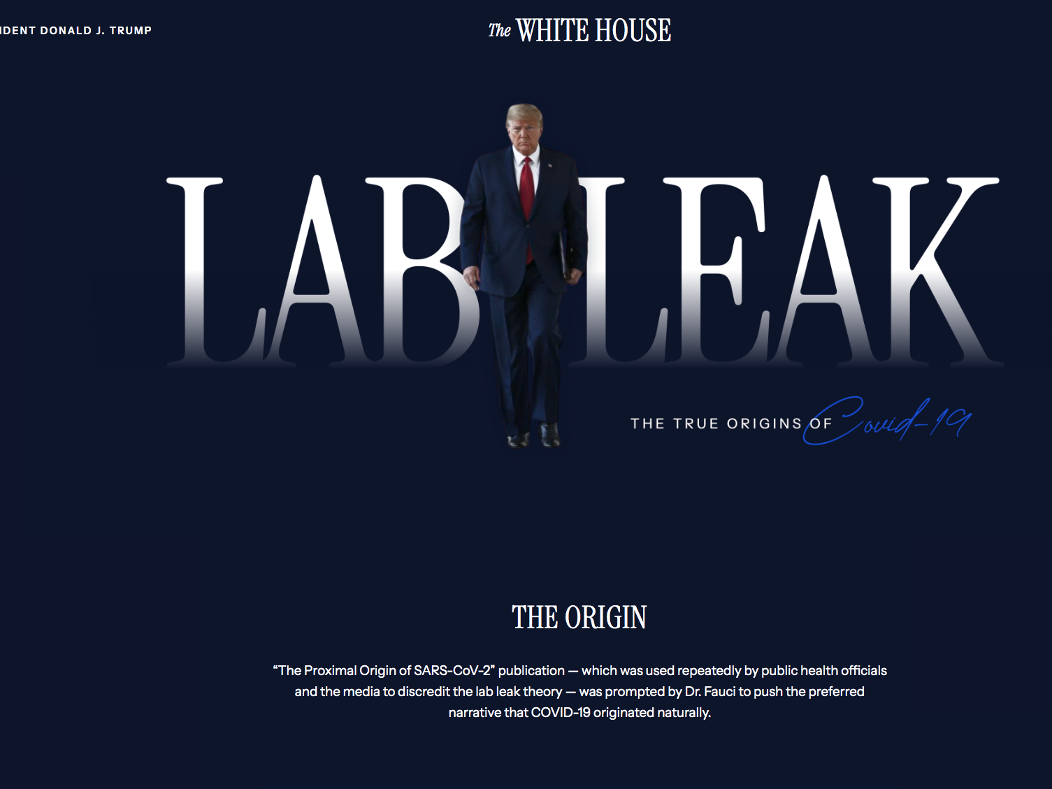 caption: The White House recently launched a web page entitled: "Lab Leak. The True Origins of COVID-19"