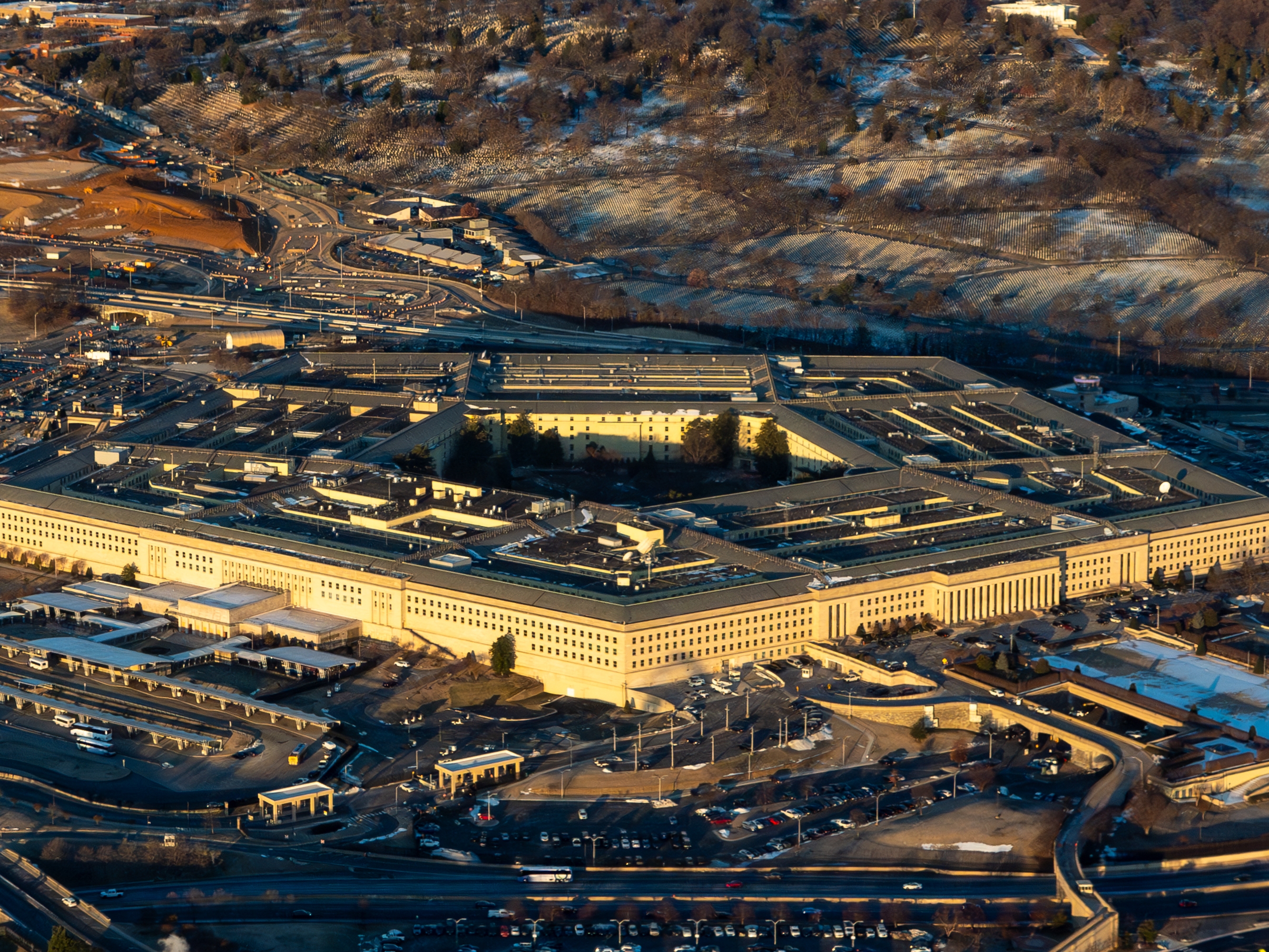 caption: The Pentagon in Arlington, Va., is seen from above.